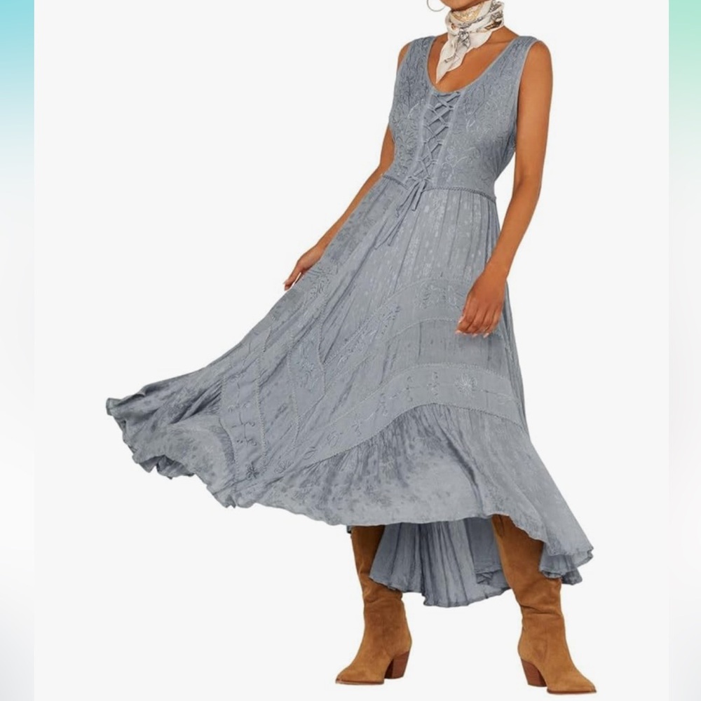 Scully Ash Grey Full Length Lace-Up Front Womens Sleeveless
